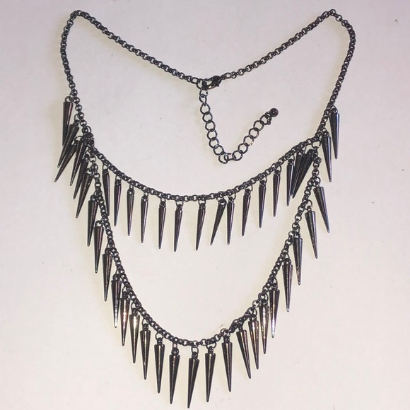 Bronze Tone Double Layer Boho Spike Necklace - Picture 2 of 4